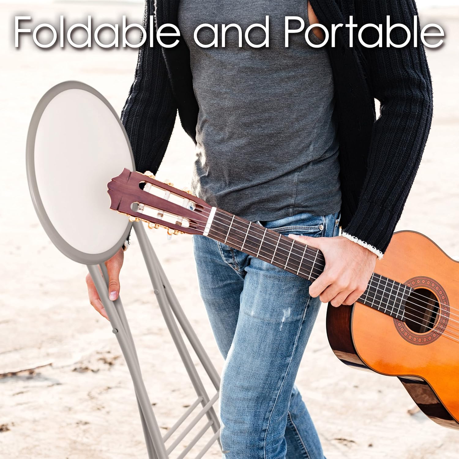 Folding Stool - Backless 24-Inch Stool with 225lb Capacity for Kitchen or Rec Room - Portable Indoor Counter Bar Stools by Lavish Home (Black)