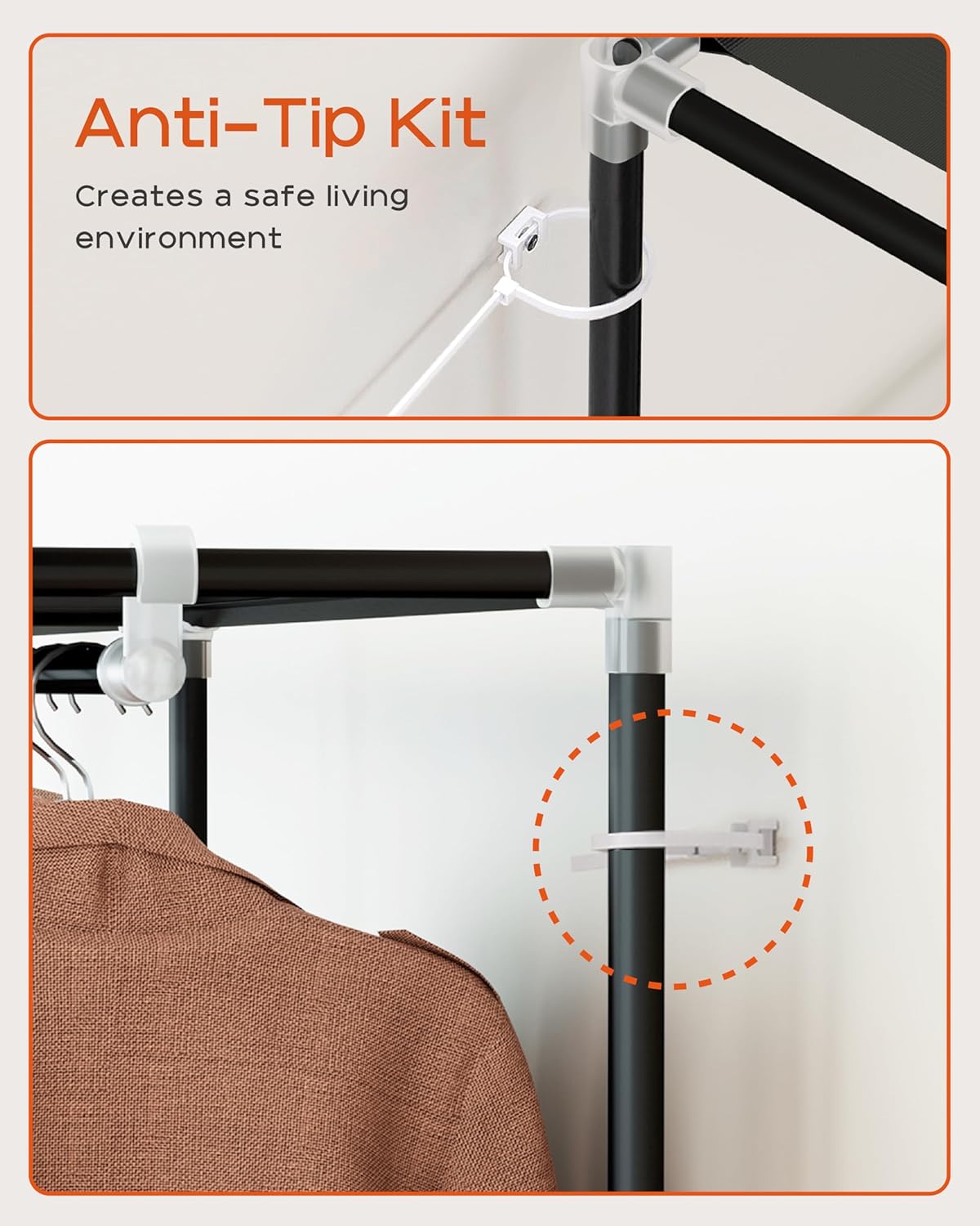 Portable Closet, 48 Inch Large Capacity Wardrobe Closet with Cover, Clothes Storage Organizer with Shelves and 1 Hanging Rod, Easy to Assembly, Black PCT221B01