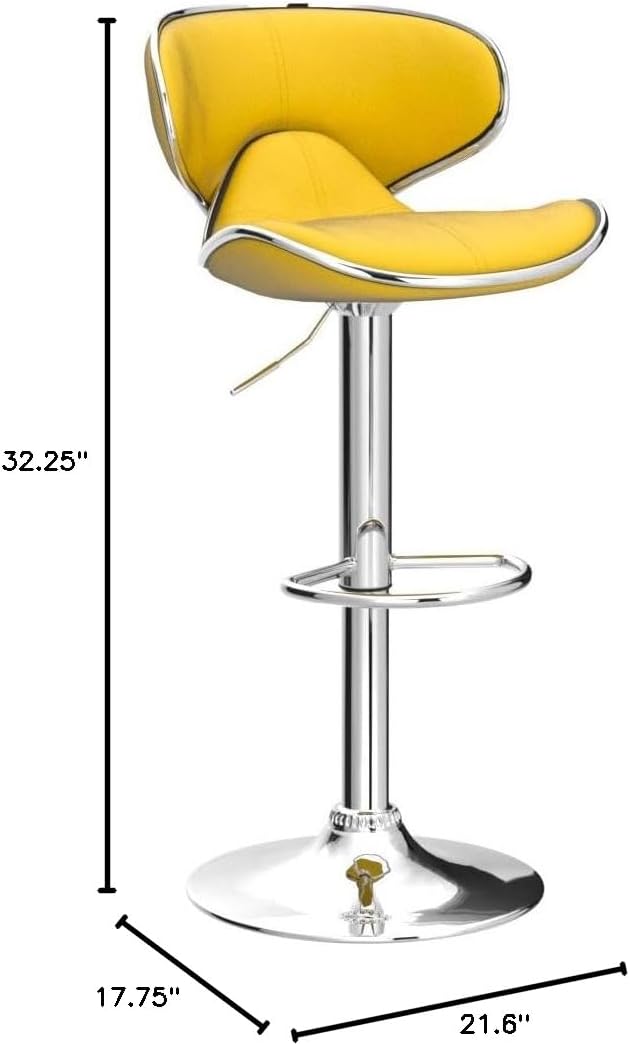 Roundhill Furniture Masaccio Velvet Upholstered Adjustable Swivel Barstool, Set of 2, Yellow