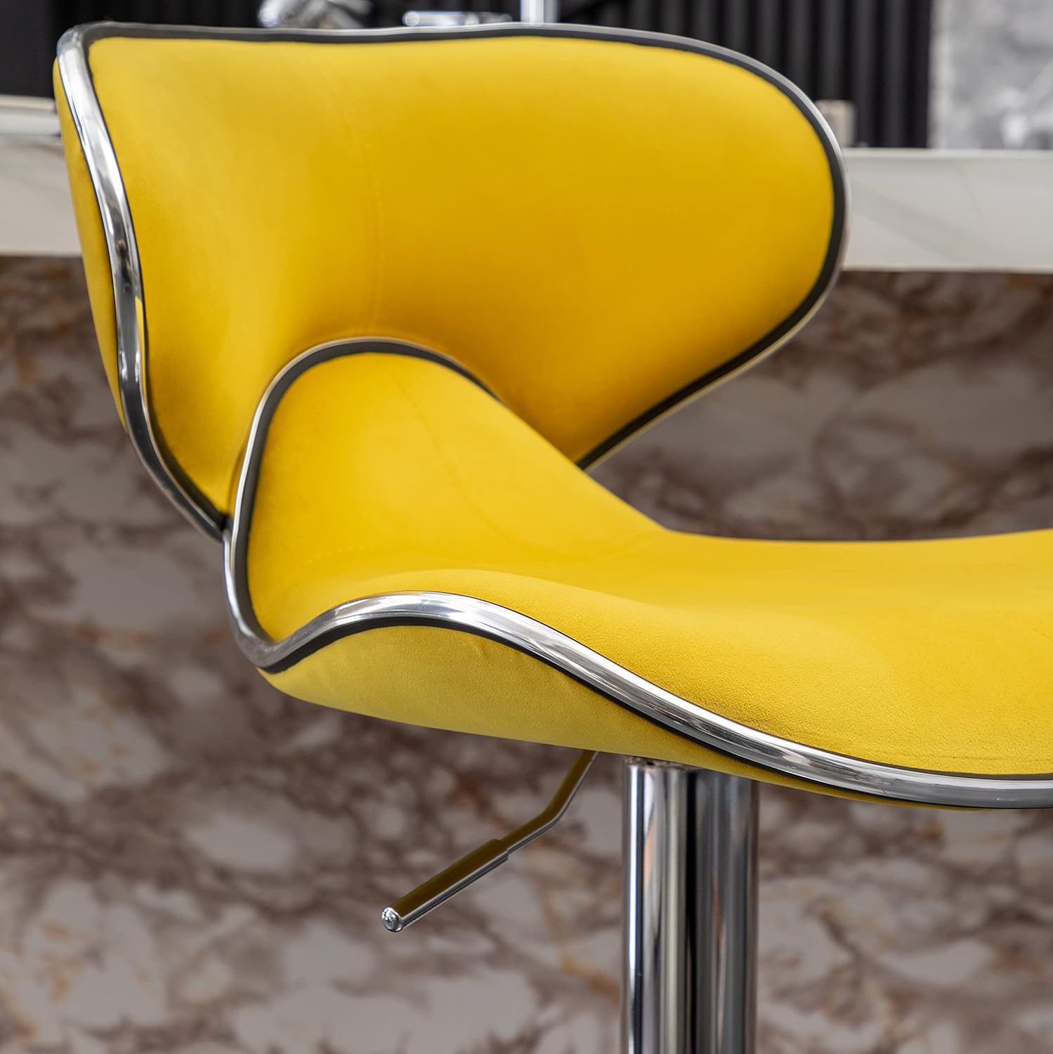 Roundhill Furniture Masaccio Velvet Upholstered Adjustable Swivel Barstool, Set of 2, Yellow